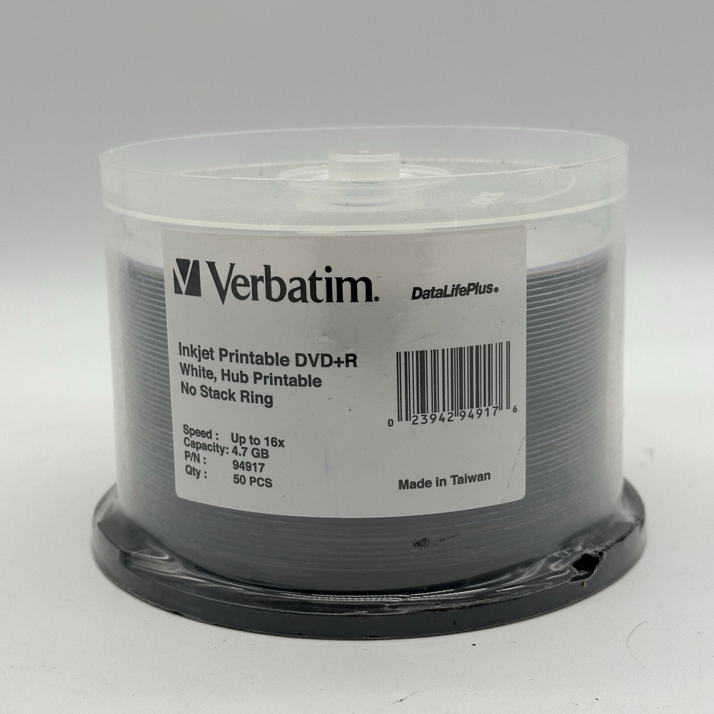 Verbatim DataLifePlus 50 PCS Inkjet Printable DVD+R 94917 White Blank 4.7 GB 16X